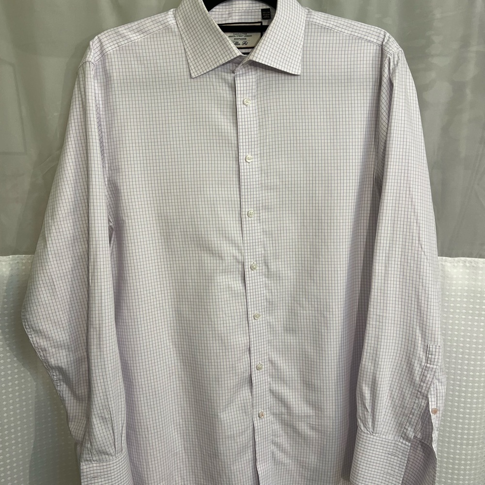 Thomas Pink White and Gray Checkered Dress Shirt